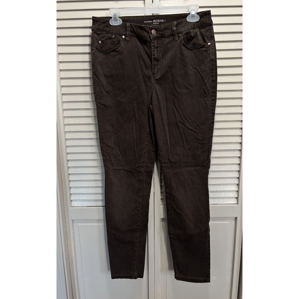 Chicos Brown SkinnyJeggings Size 1 Stretch‎ Zip Pockets Mid Rise